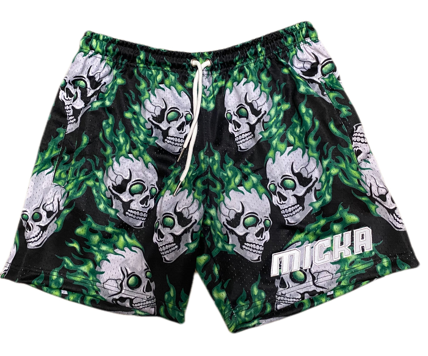 Flaming Skull Shorts (Green)