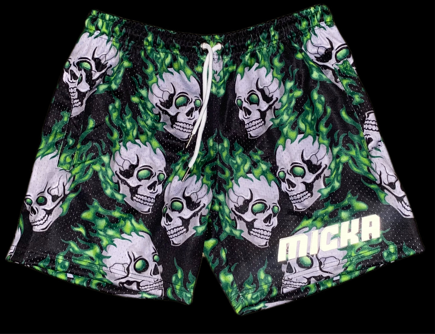 Flaming Skull Shorts (Green)