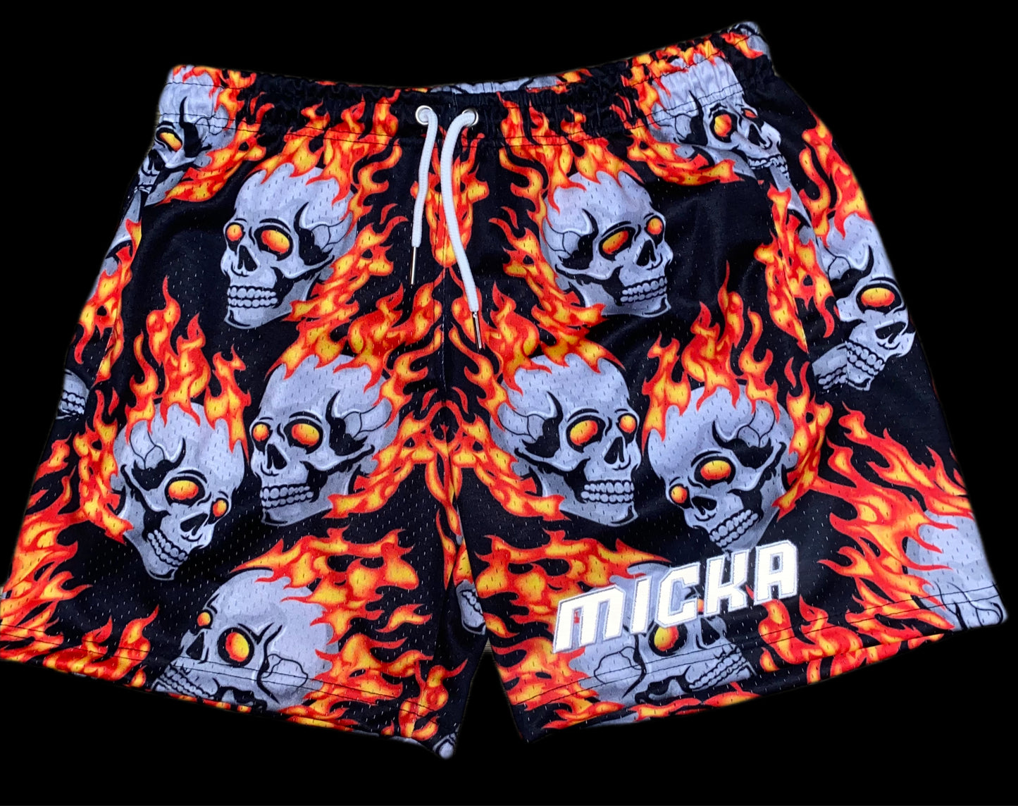 Flaming Skull Shorts (Orange)