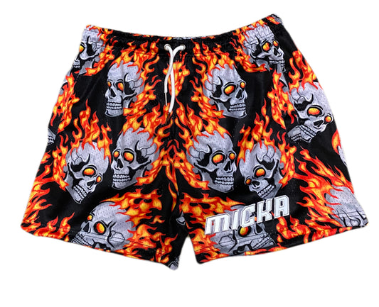 Flaming Skull Shorts (Orange)